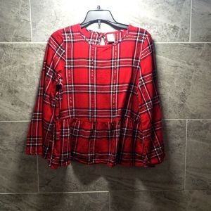 Youths girl plaid flare long sleeve